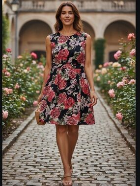 NWT EMILY & FIN Lucy Retro Dress - Red Roses XL